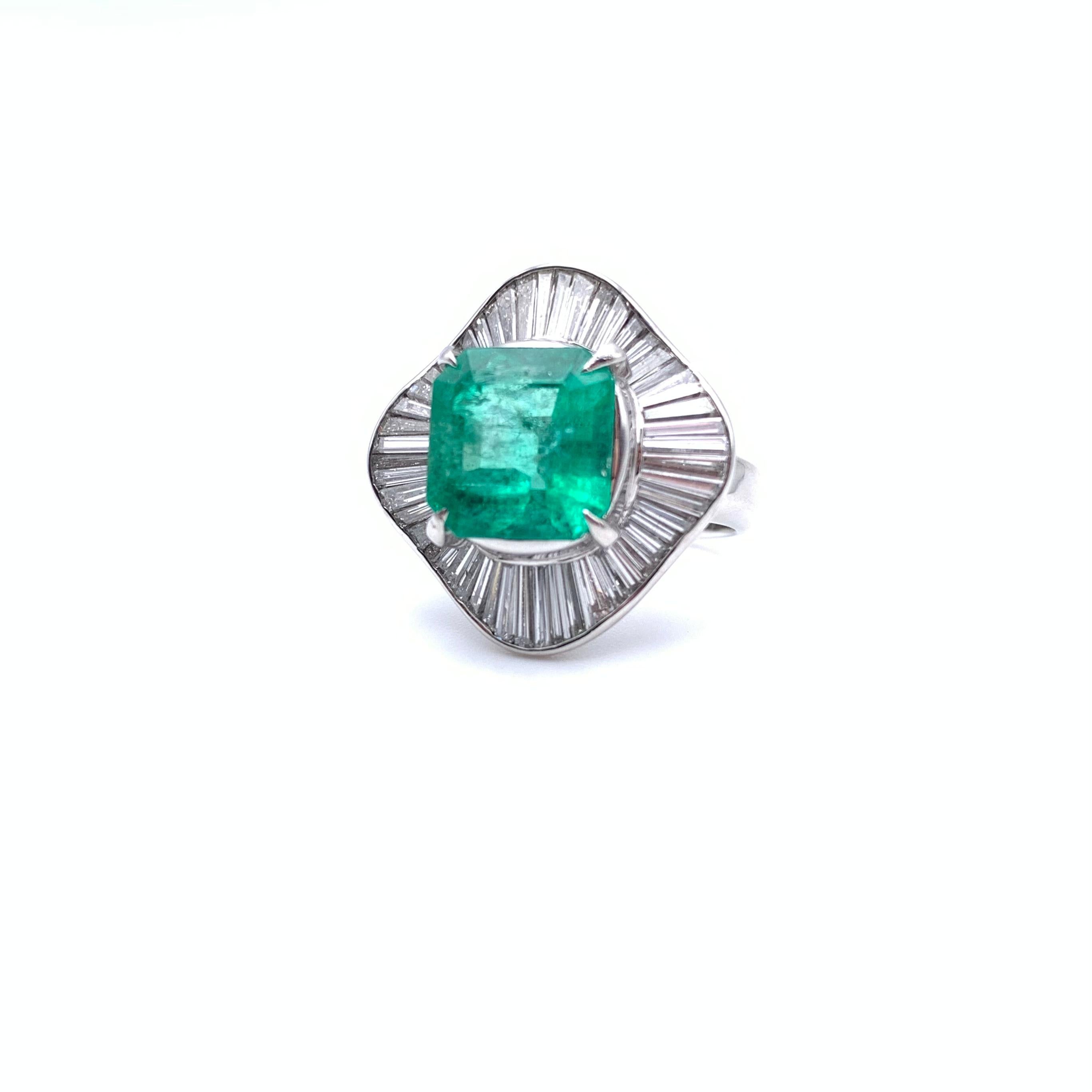Platinum GIA Certified 4.37 CT Columbian Emerald & Diamond Ballerina Ring 1