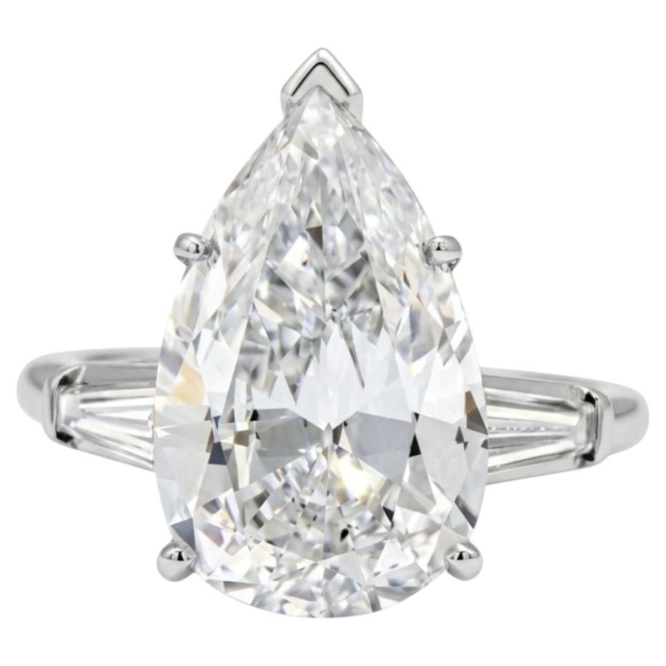 Platinum GIA Certified 6.73ct Pear Shape Diamond Solitaire Ring D/SI2