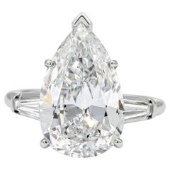 Platinum GIA Certified 6.73ct Pear Shape Diamond Solitaire Ring D/SI2