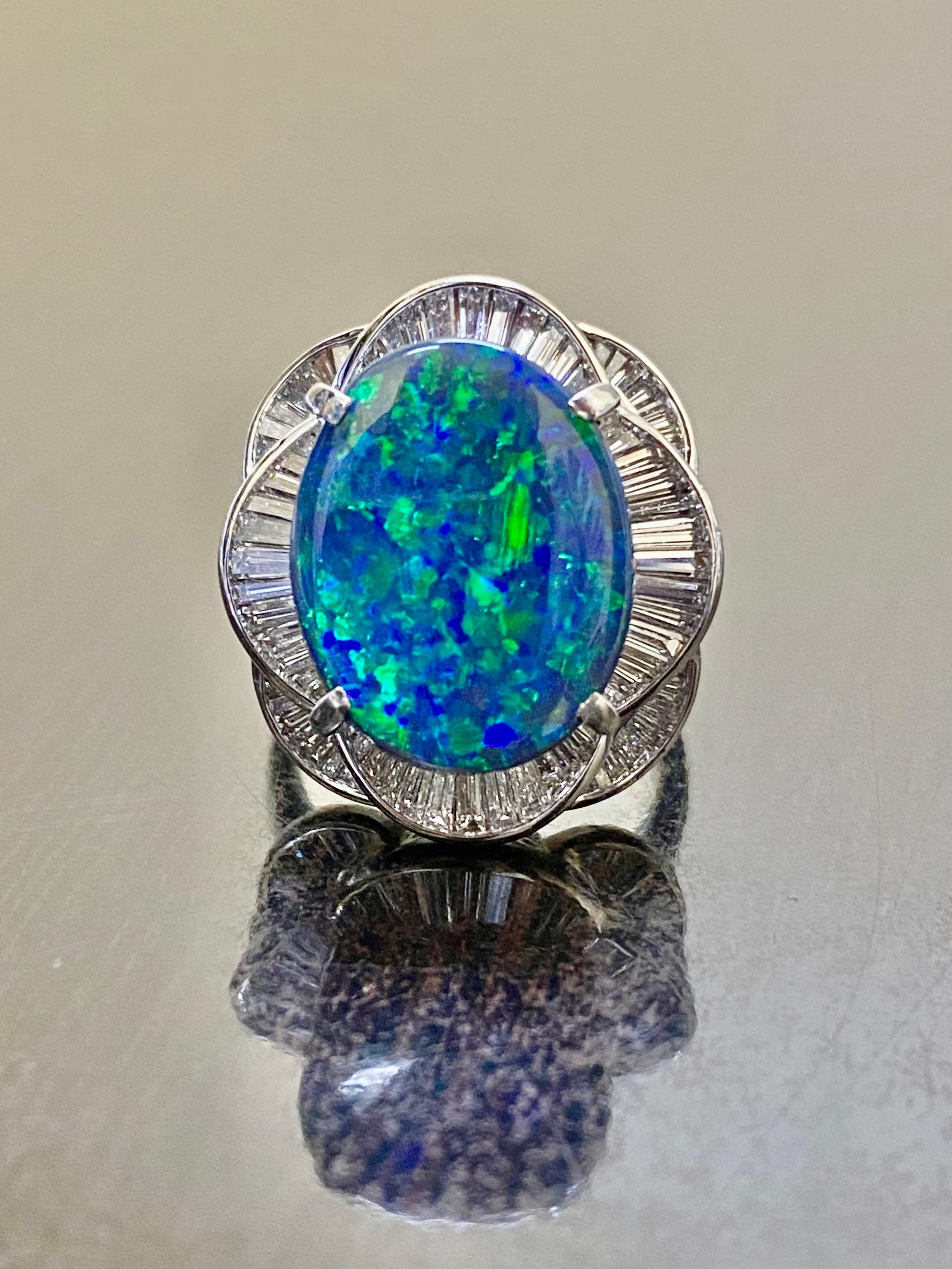 Platinum GIA Certified 6.78 Carat Lightning Ridge Black Opal Engagement Ring For Sale 4