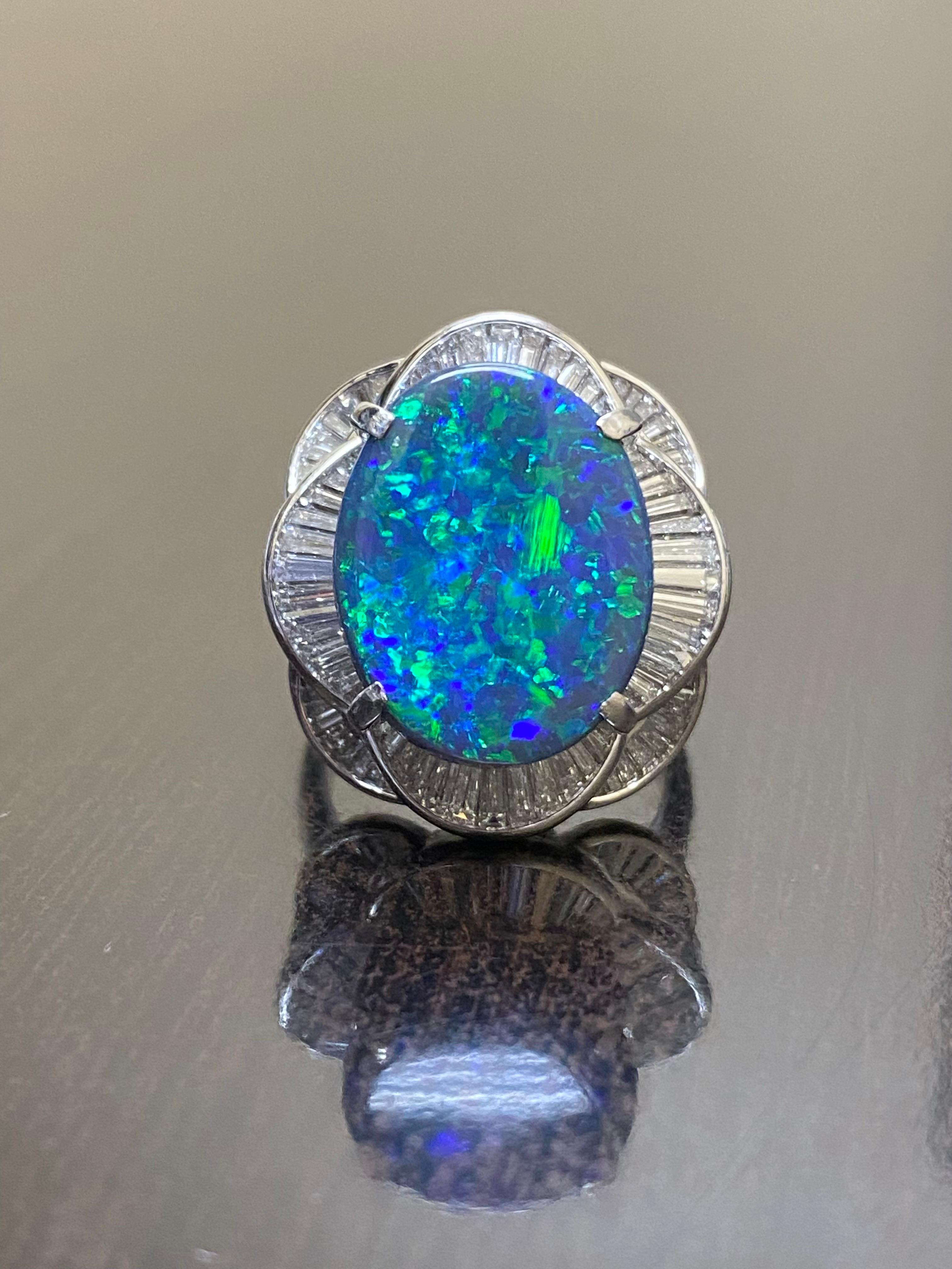 Platinum GIA Certified 6.78 Carat Lightning Ridge Black Opal Engagement Ring For Sale 5