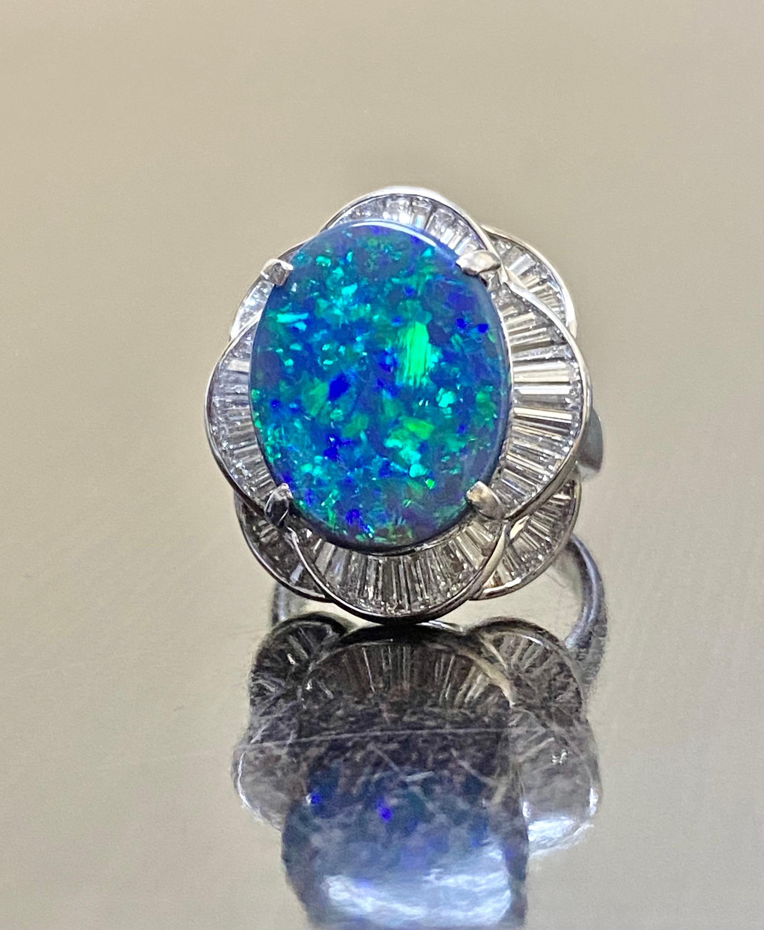 Women's or Men's Platinum GIA Certified 6.78 Carat Lightning Ridge Black Opal Engagement Ring For Sale