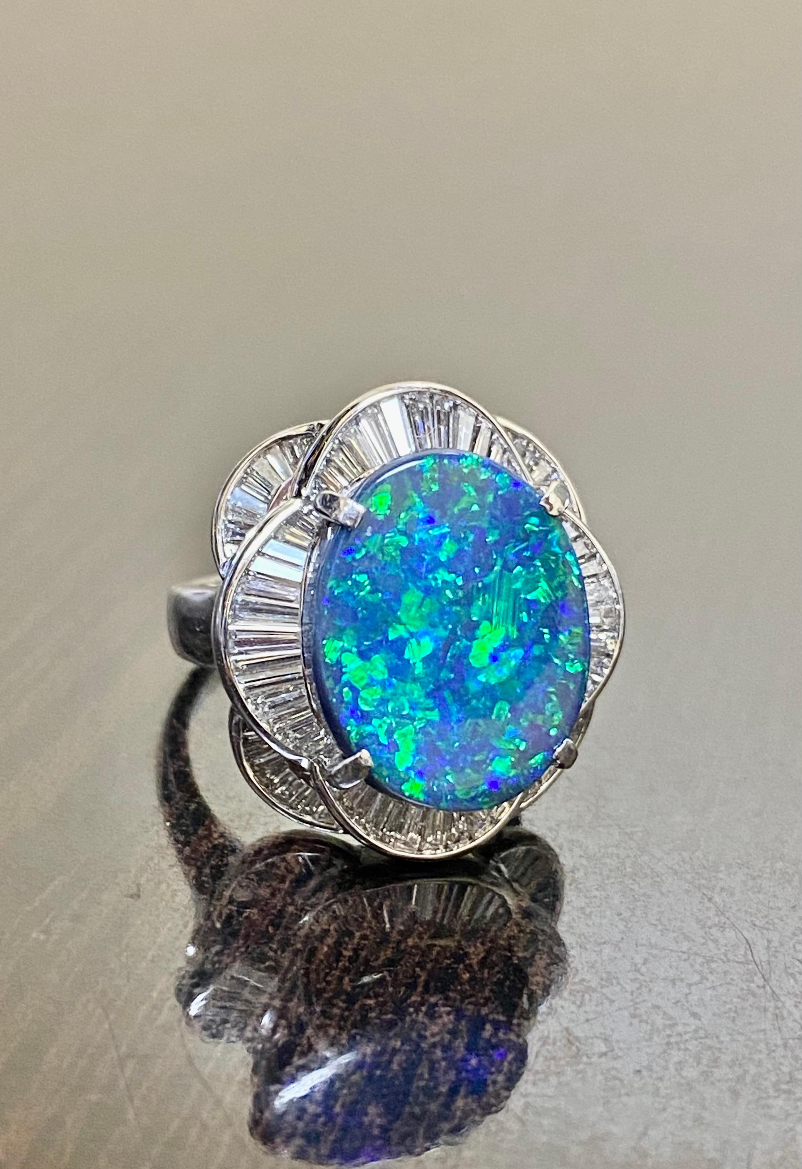 Platinum GIA Certified 6.78 Carat Lightning Ridge Black Opal Engagement Ring For Sale 1
