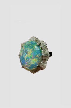 Platin GIA zertifiziert 7,46 Karat Oval Lightning Ridge Opal Verlobungsring
