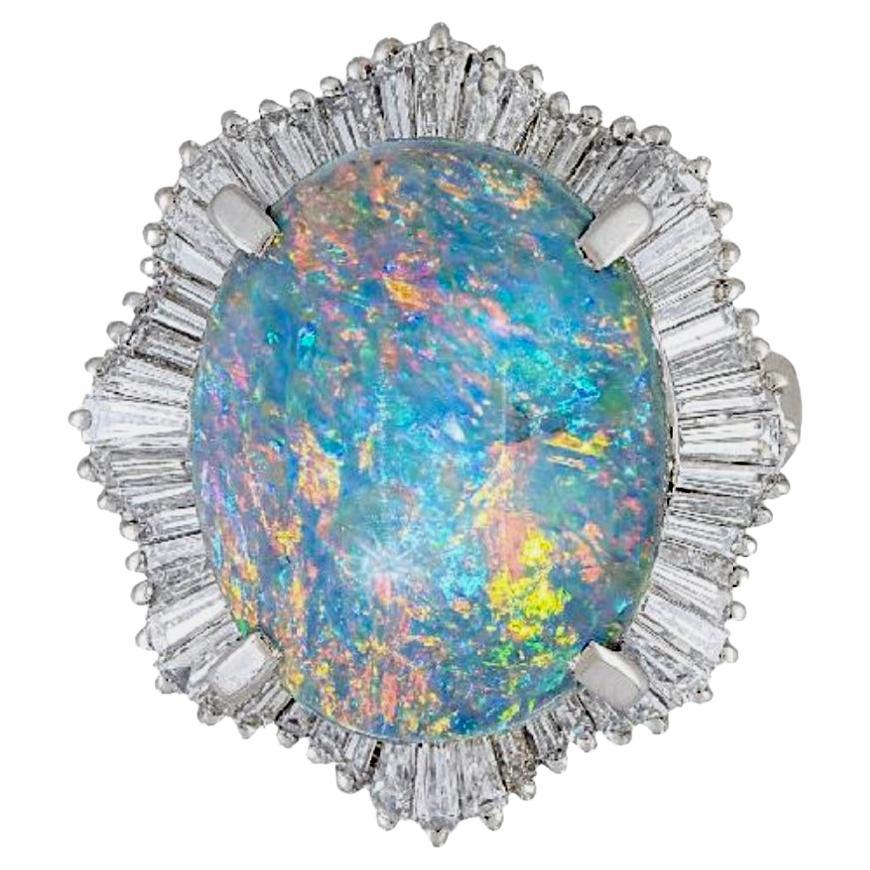 Platinum GIA Certified 7.46 Carat Oval Lightning Ridge Opal Engagement Ring
