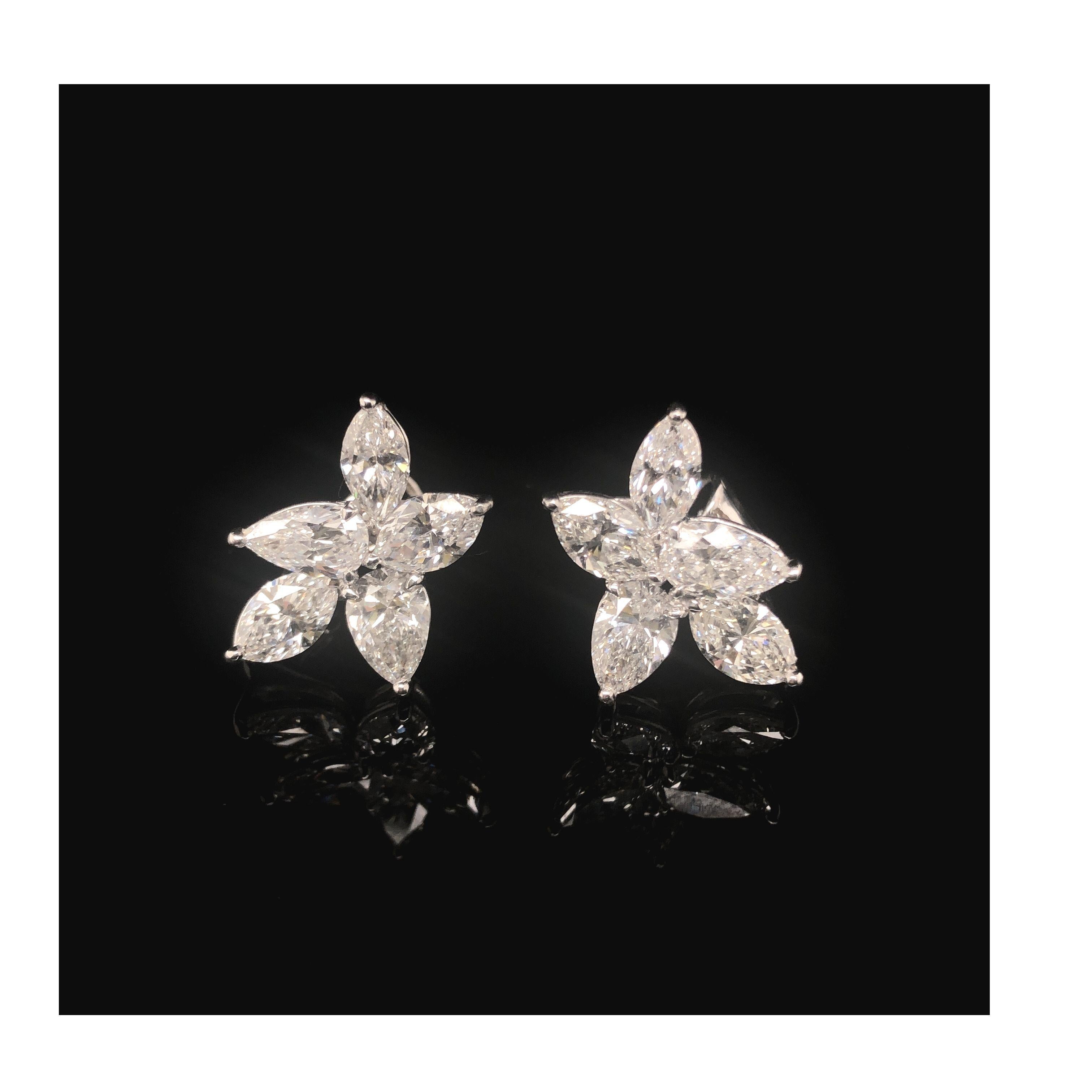 Platin GIA zertifiziert 7,93 Classic Ten Diamond P/S & MQ Cluster Ohrclips im Angebot 5