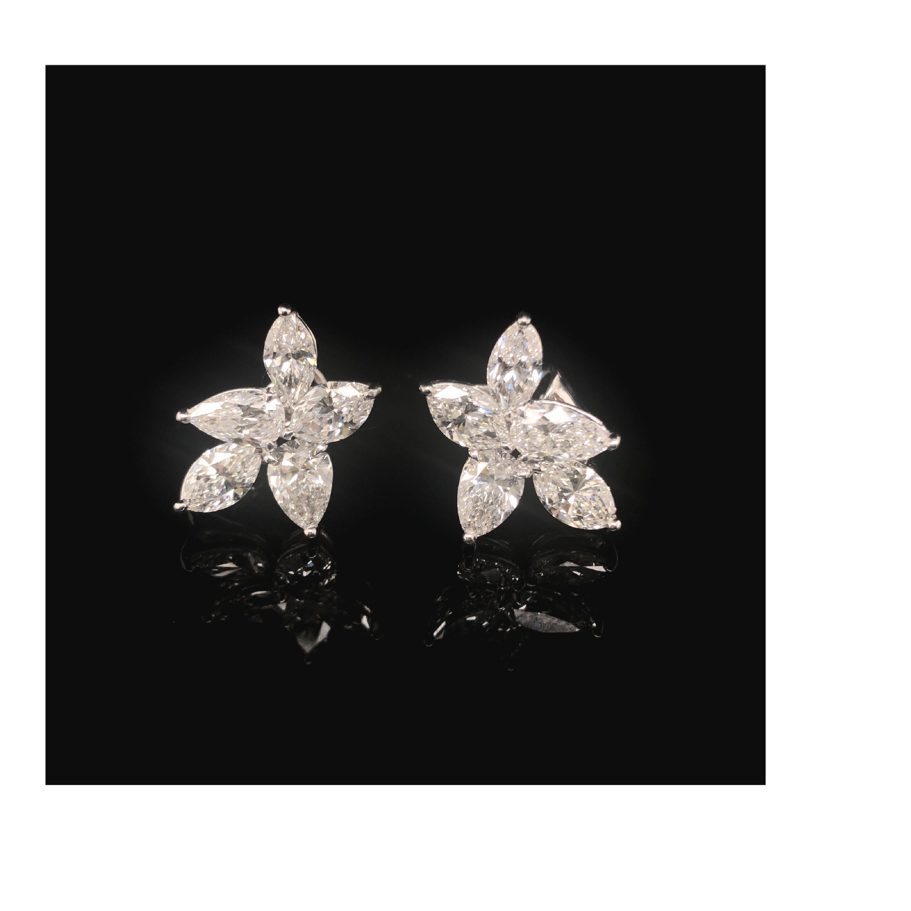 Platinum GIA Certified 7.93 Classic Ten Diamond P/S & MQ Cluster Earclips For Sale 4
