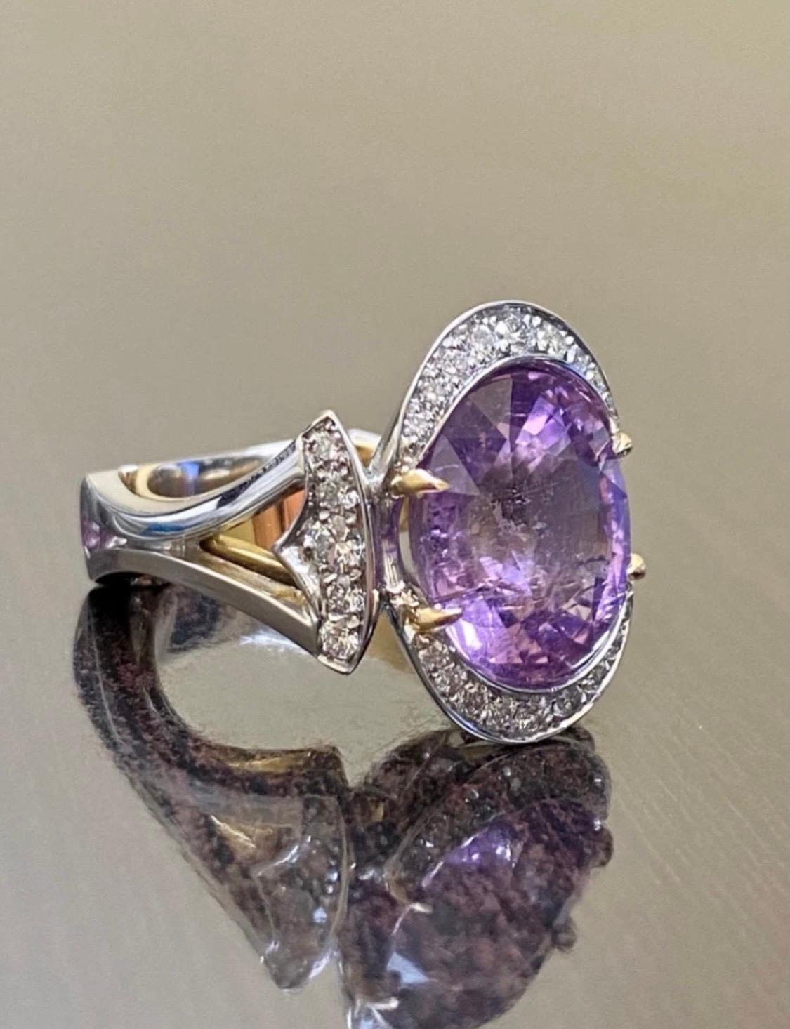 Platinum GIA Certified 8 Carat Oval Purple Tourmaline Diamond Engagement Ring  For Sale 3