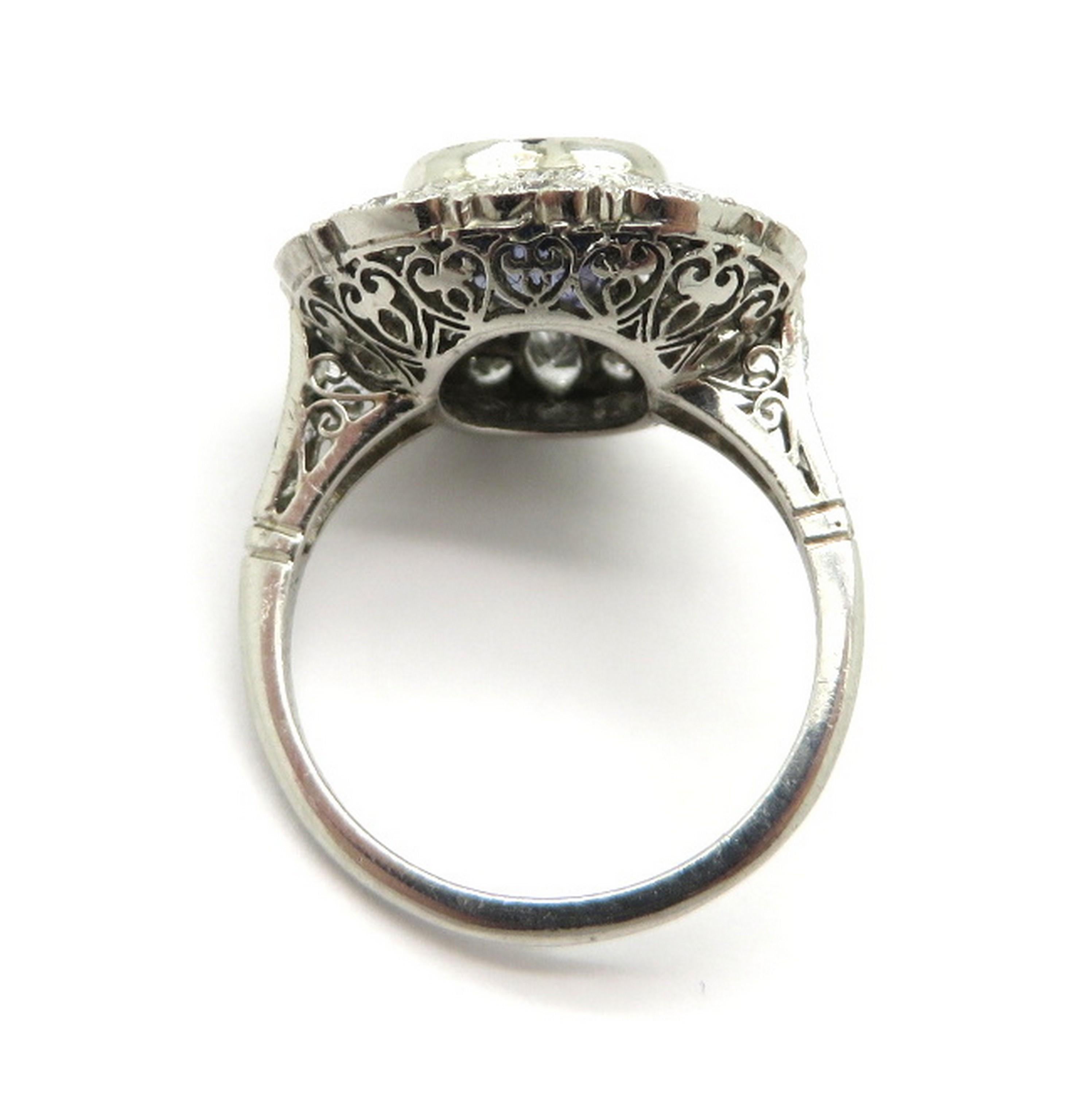 Platinum GIA Certified Art Deco Style Bluish Violet Sapphire Heart Diamond Ring 2