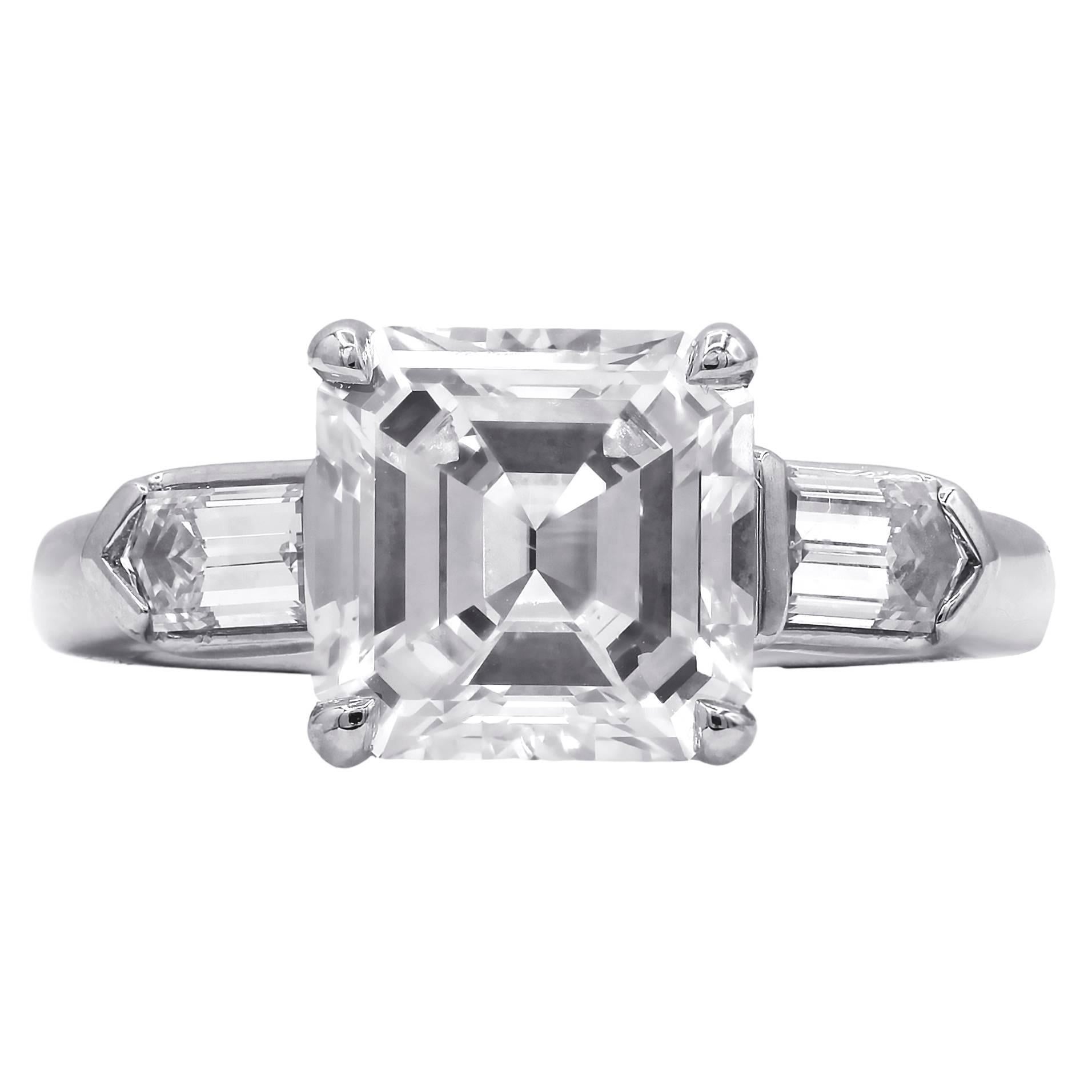 Platinum GIA Certified Asscher Cut 2.86 Carat G Color VS2 Engagement Ring