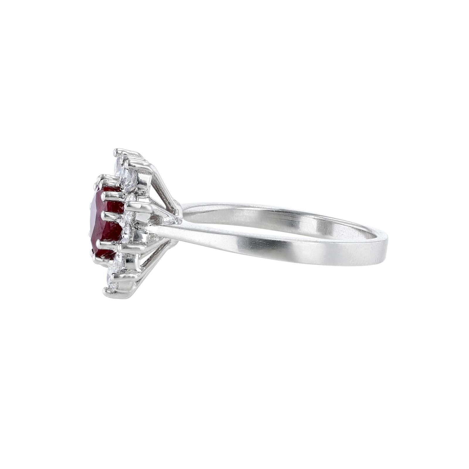 Contemporary Platinum GIA Certified Burma Ruby Diamond Halo Heart Ring For Sale