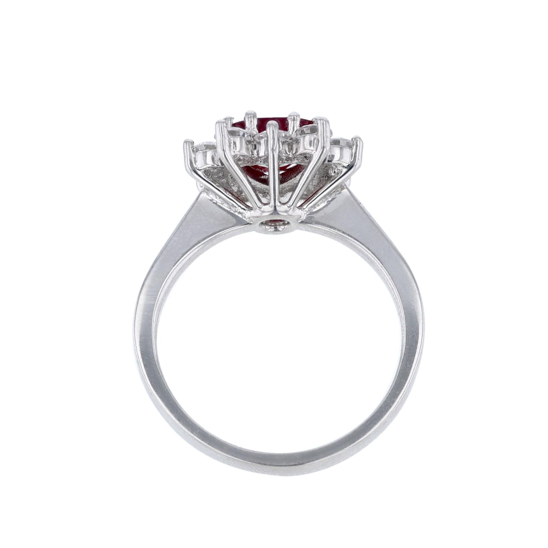 Round Cut Platinum GIA Certified Burma Ruby Diamond Halo Heart Ring For Sale