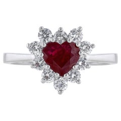 Platinum GIA Certified Burma Ruby Diamond Halo Heart Ring