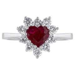 Anello con cuore aureolato in platino con diamante di Burma certificato GIA