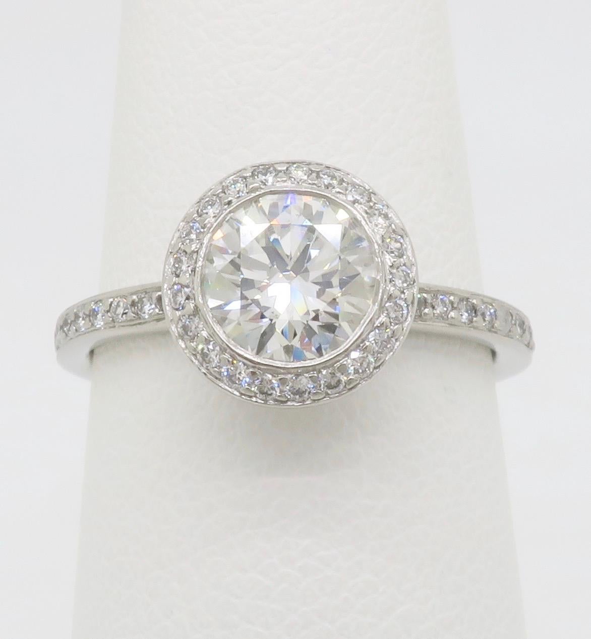 Platinum GIA Certified Diamond Halo Ring by Ritani In Good Condition In Webster, NY