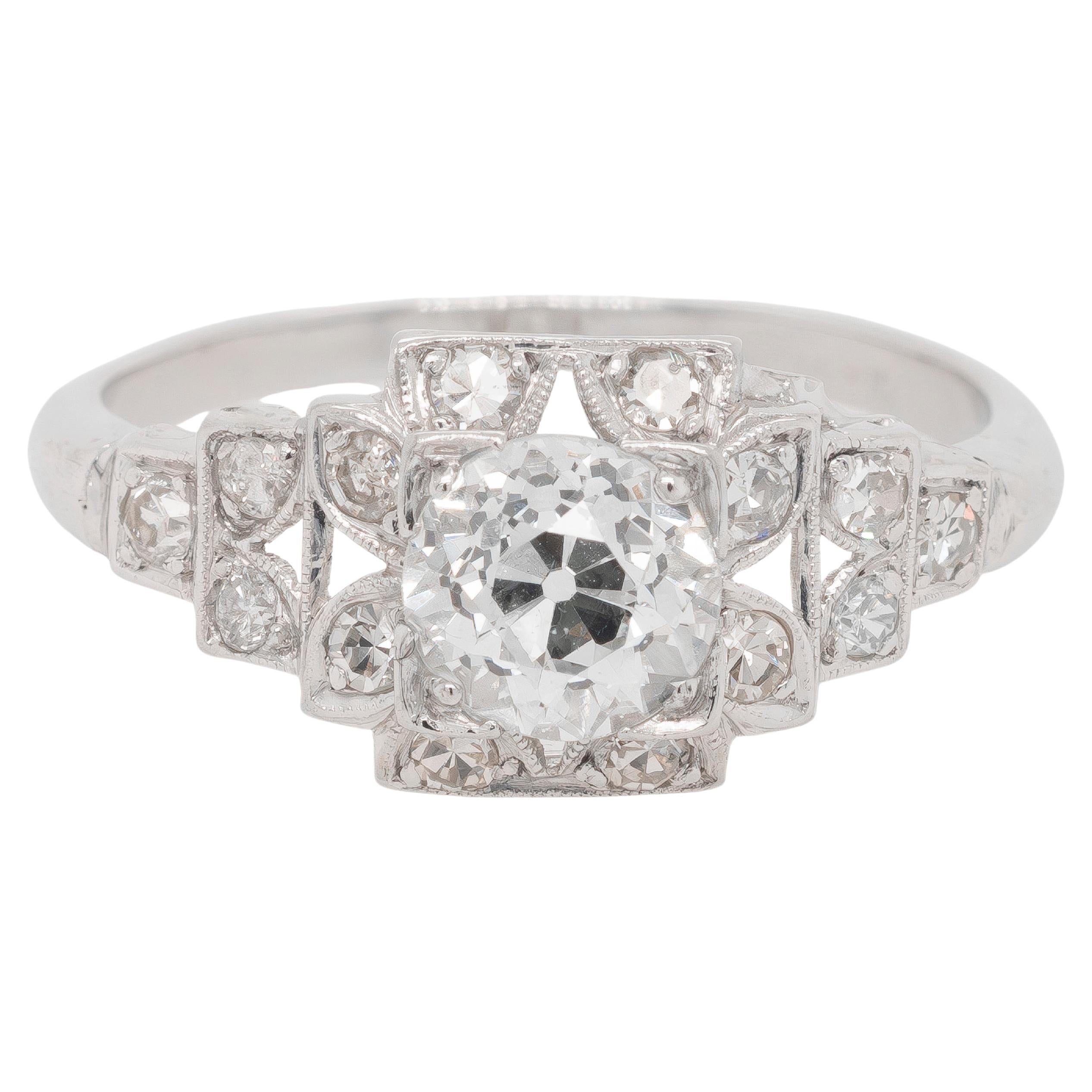 Platinum GIA Certified Diamond Vintage Engagement Ring