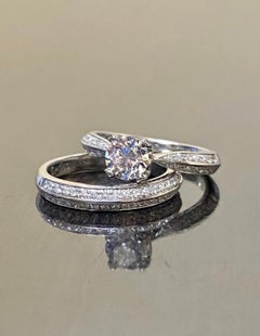 Platinum GIA Certified E Color 0.90 Carat Round Diamond Bridal Set