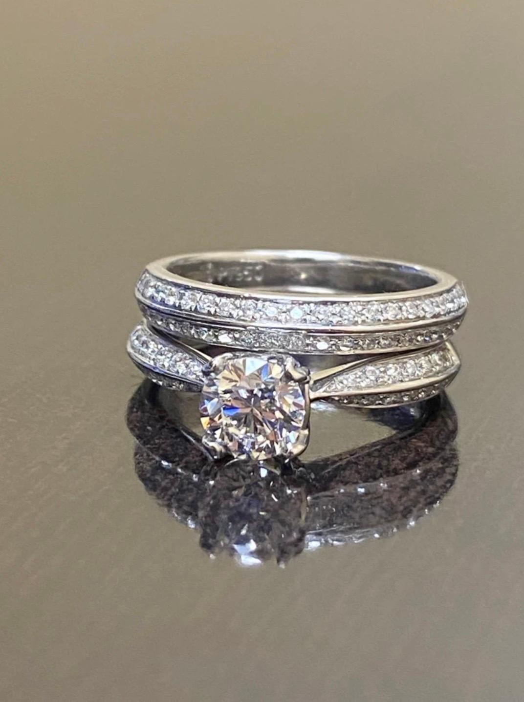Platinum GIA Certified E Color 0.90 Carat Round Diamond Bridal Set In New Condition For Sale In Los Angeles, CA