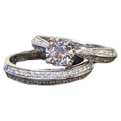 Platin GIA zertifiziert E Farbe 0,90 Karat runder Diamant Braut-Set