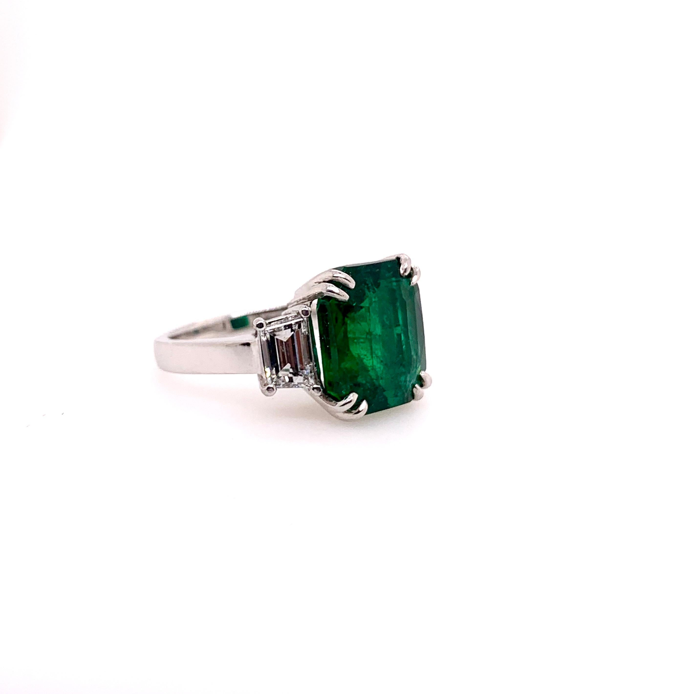 Contemporary Platinum GIA Certified Emerald Ring with Diamonds 3-Stone Ring