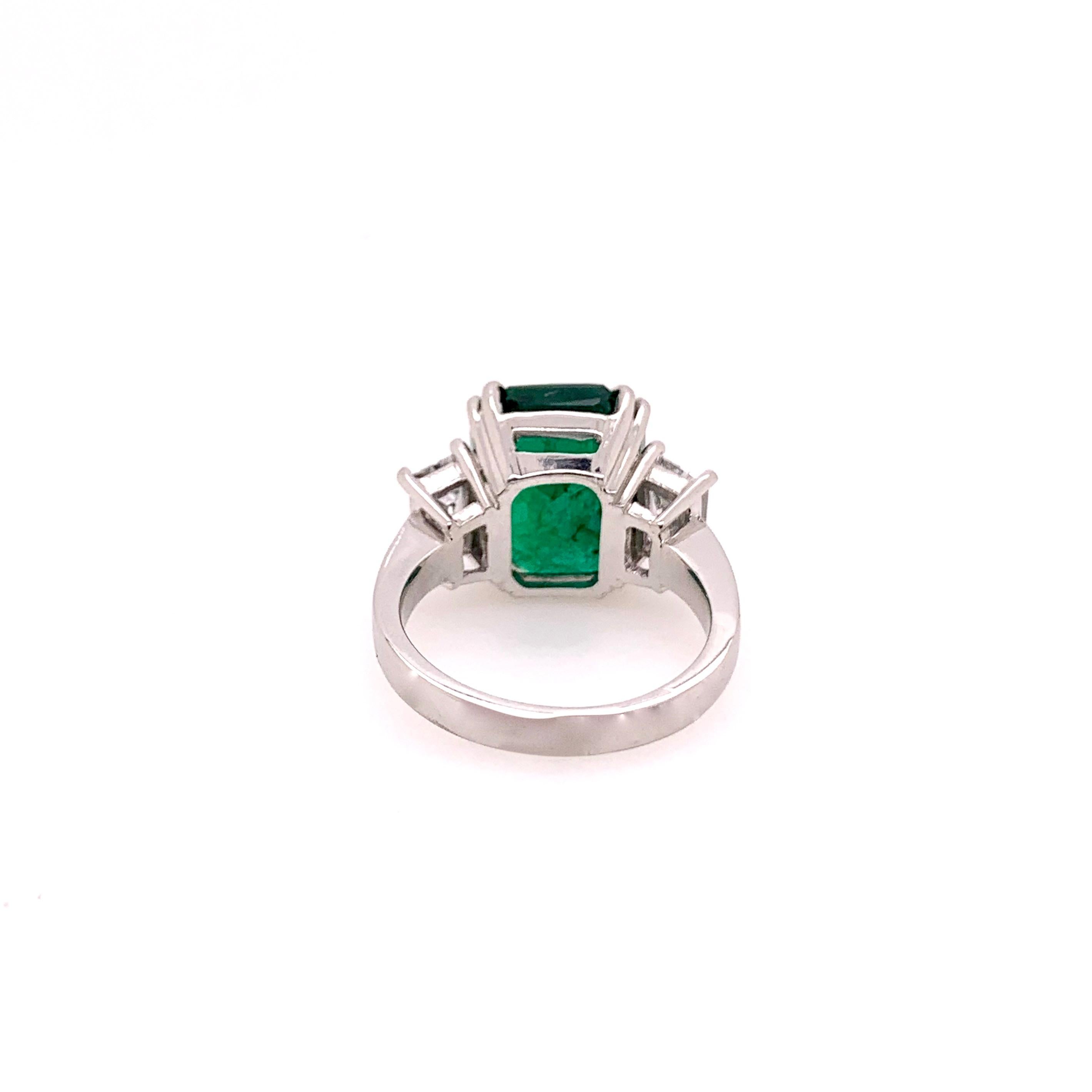 Emerald Cut Platinum GIA Certified Emerald Ring with Diamonds 3-Stone Ring