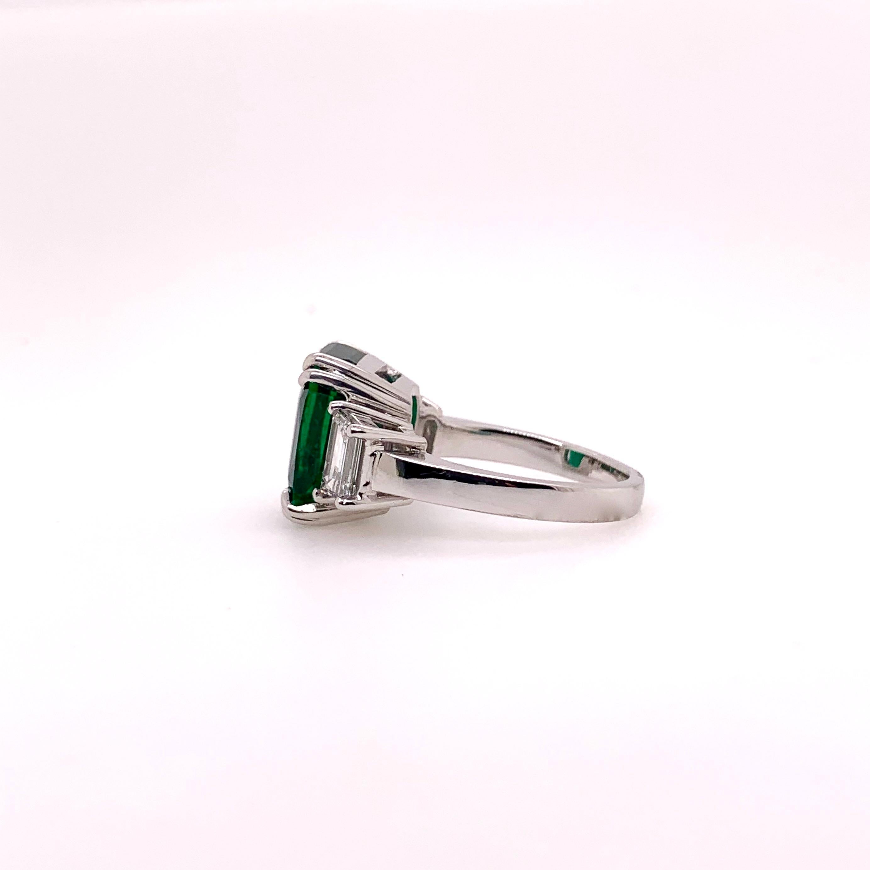 Platinum GIA Certified Emerald Ring with Diamonds 3-Stone Ring In New Condition In Carrollton, TX