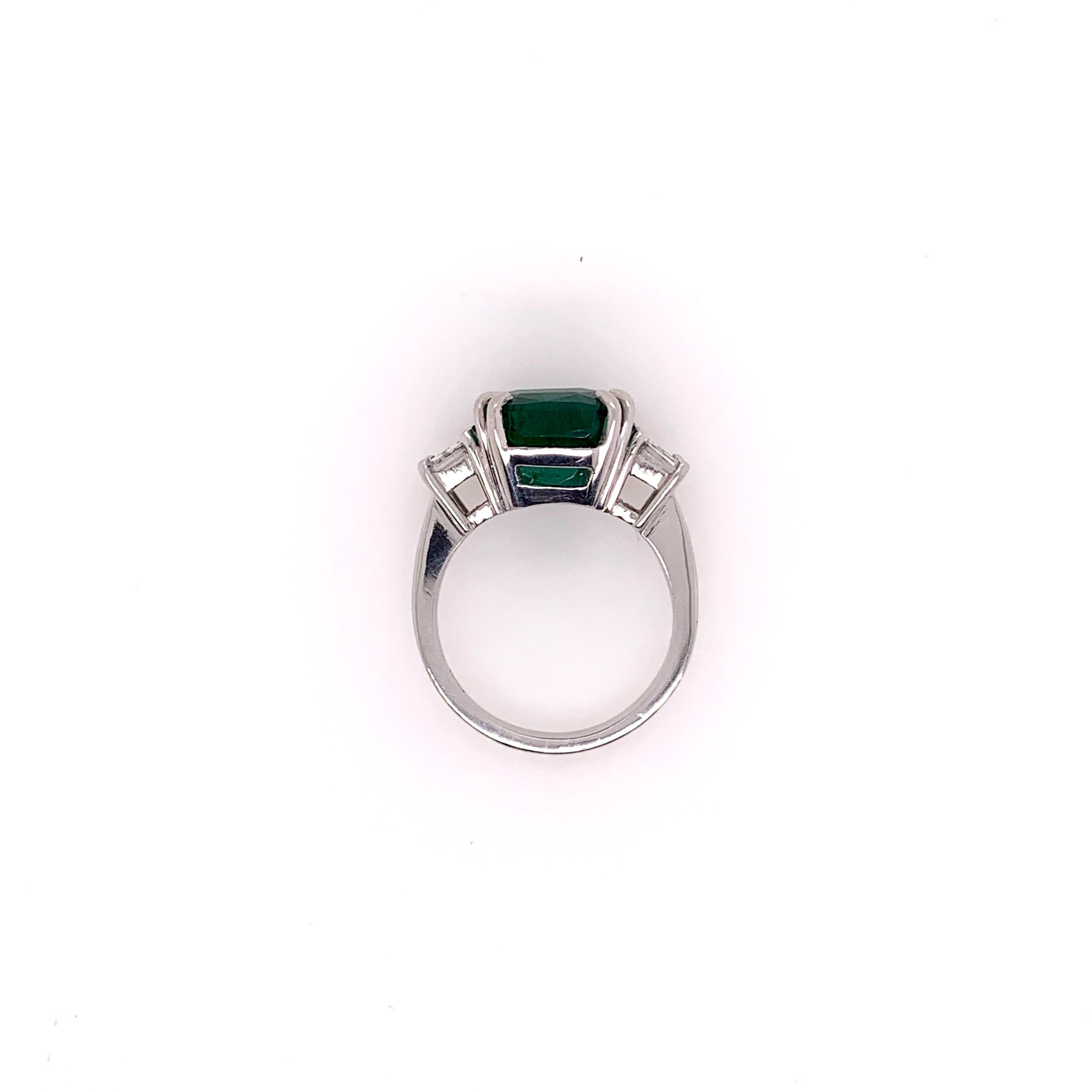 Women's or Men's Platinum GIA Certified Emerald Ring with Diamonds 3-Stone Ring