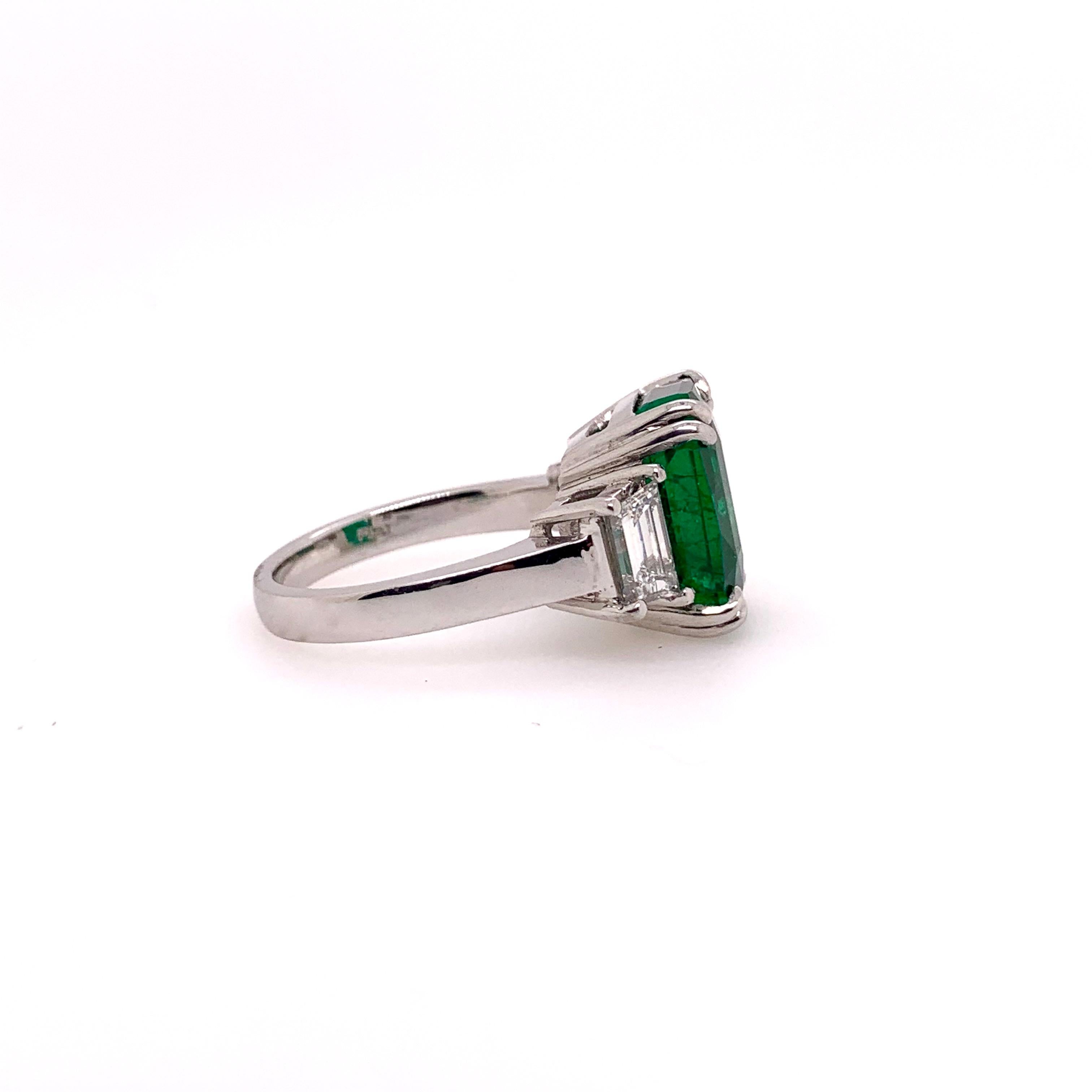 Platinum GIA Certified Emerald Ring with Diamonds 3-Stone Ring 1