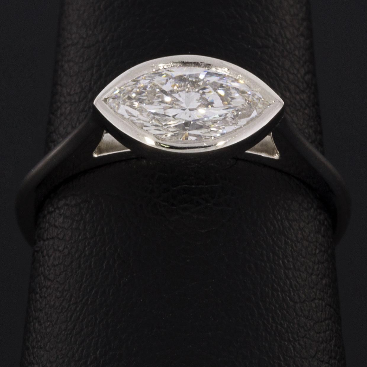 Women's Platinum GIA Certified Marquise Diamond Bezel Solitaire Engagement Ring