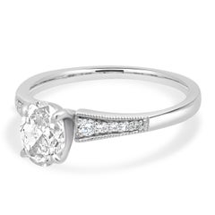 Platinum GIA Certified Oval Cut and Round Diamond Milgrain Engagement Ring
