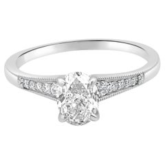 Platinum GIA Certified Oval Cut and Round Diamond Milgrain Engagement Ring