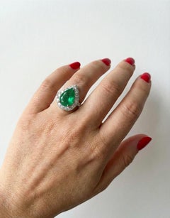 GIA zertifiziert 5 Karat. NO OIL INVESTMENT GRADE Pear Cut Kolumbianischer Smaragd Ring
