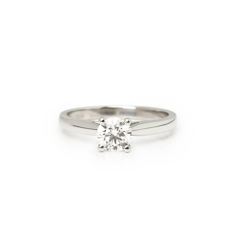 Platinum GIA Certified Round Brilliant Cut 0.74 Carat Diamond Engagement Ring In Excellent Condition In Bishop's Stortford, Hertfordshire