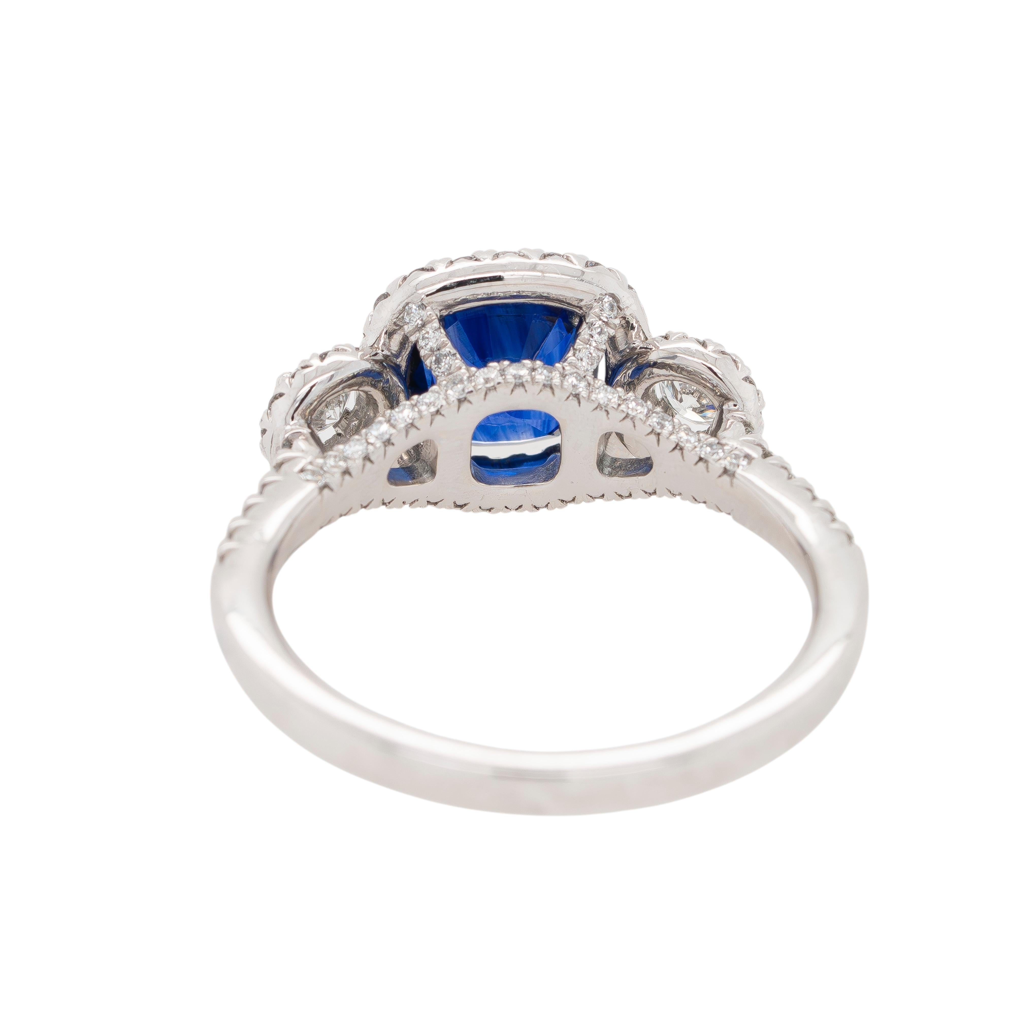Platin GIA-zertifizierter Saphir und Diamant Halo-Ring für Damen oder Herren