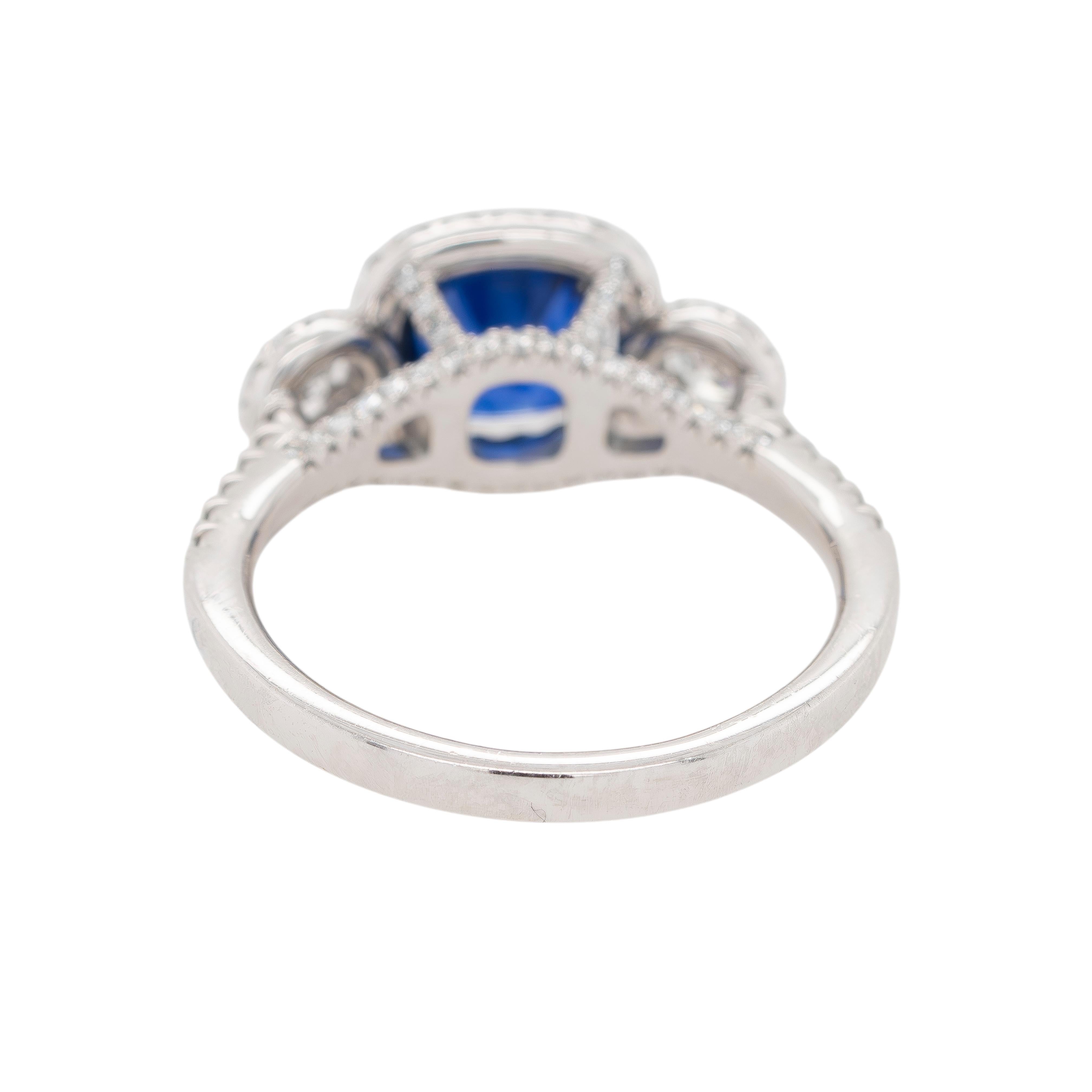 Platin GIA-zertifizierter Saphir und Diamant Halo-Ring 1
