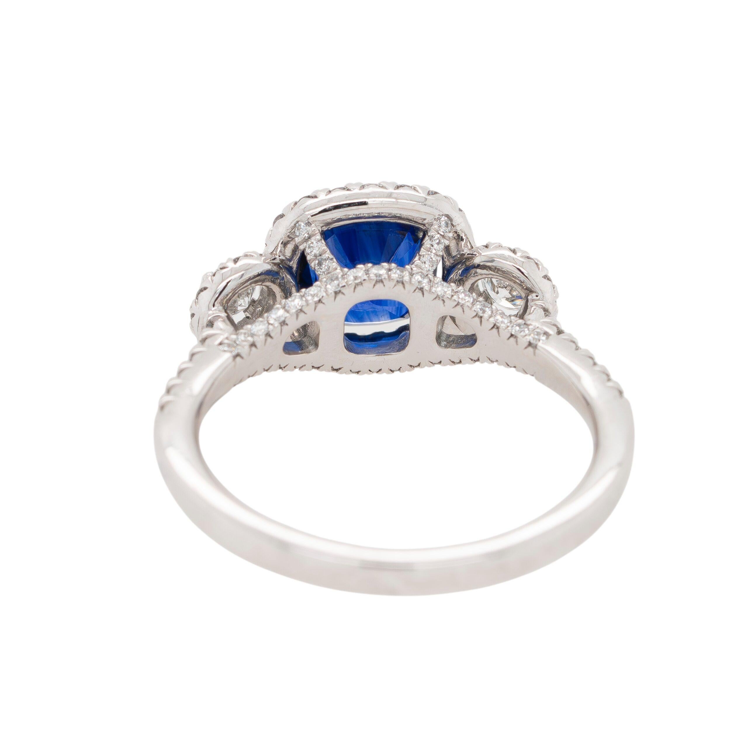 Platin GIA-zertifizierter Saphir und Diamant Halo-Ring 3