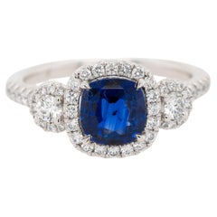 Platin GIA-zertifizierter Saphir und Diamant Halo-Ring