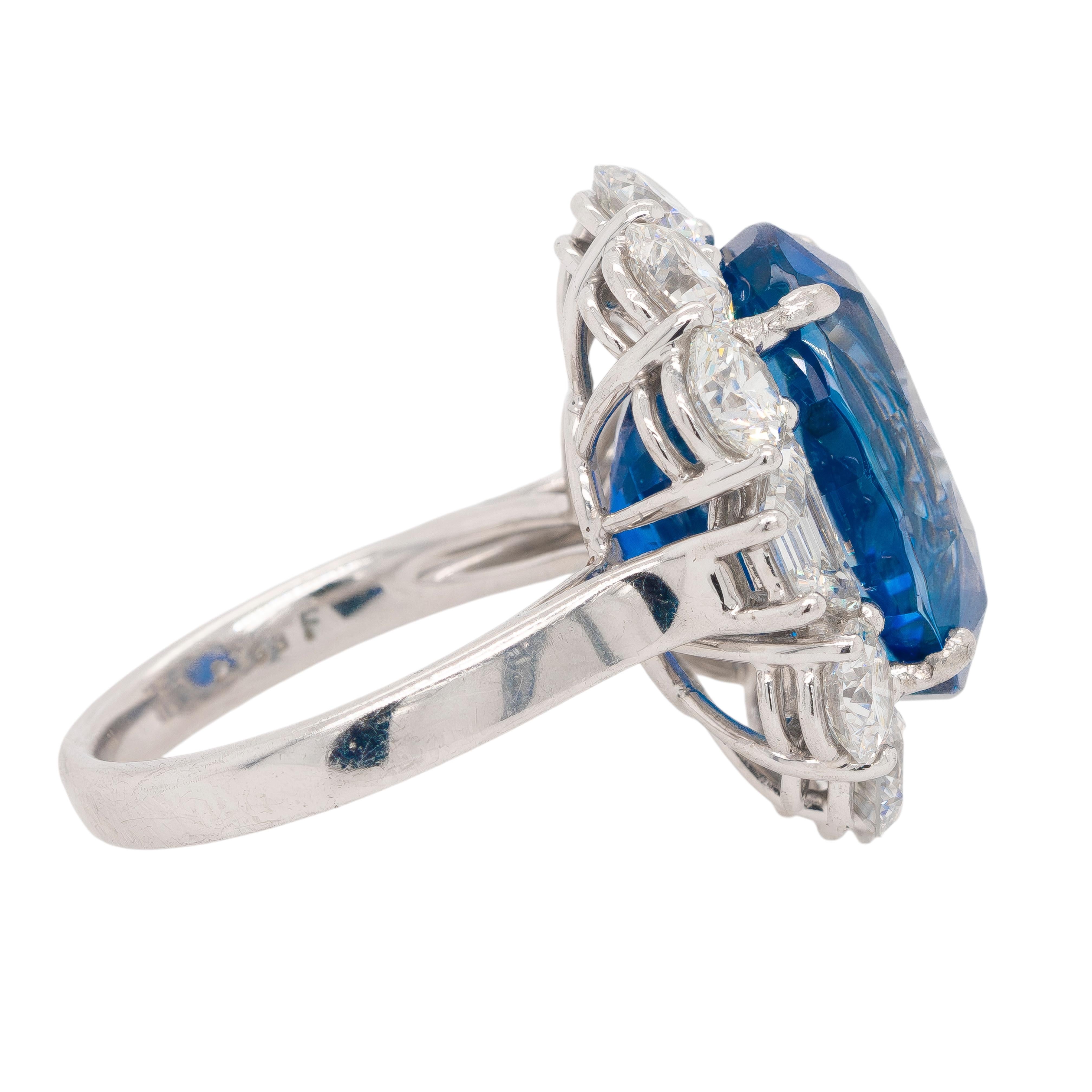 Platinring mit GIA-zertifiziertem Saphir und Diamant für Damen oder Herren im Angebot