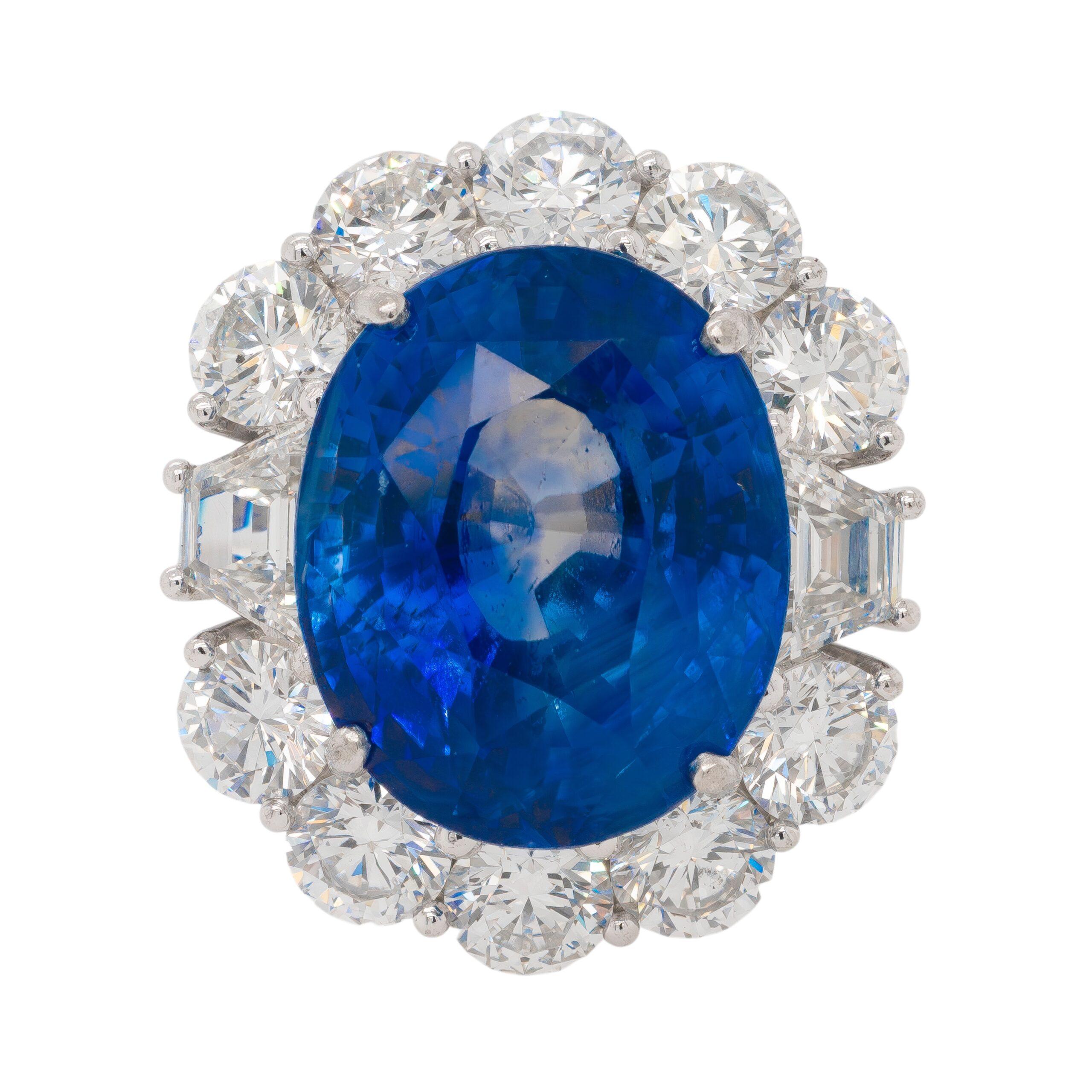Platinring mit GIA-zertifiziertem Saphir und Diamant im Angebot 1
