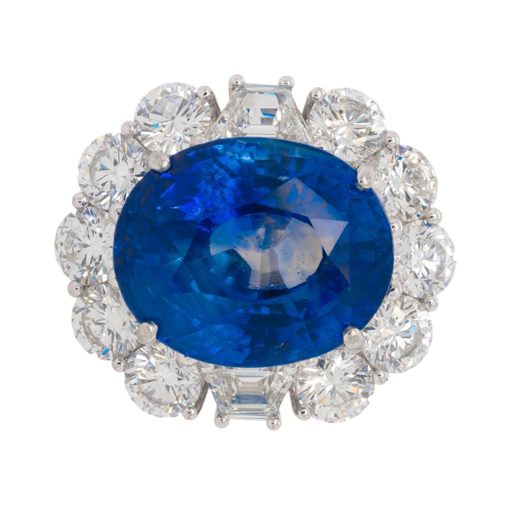 Platinring mit GIA-zertifiziertem Saphir und Diamant im Angebot 2
