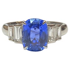 Bague en platine, saphir et diamant certifiés GIA