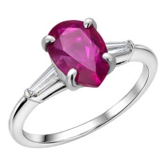 Platinum GIA-Certified Three-Stone Ring Natural No-Heat Burma Origin Pear-Shaped