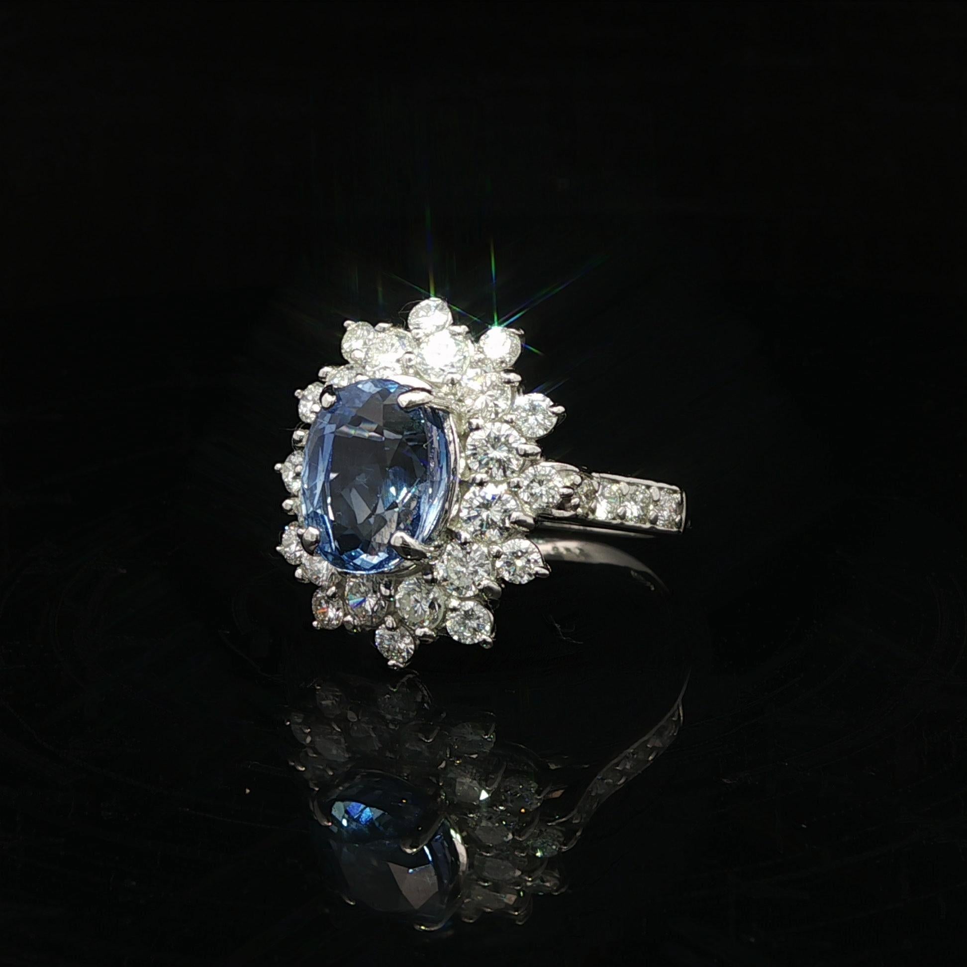 Platin GIA Ceylon Kornblume Blauer Saphir Diamant Doppel Halo Cluster Ring im Angebot 6