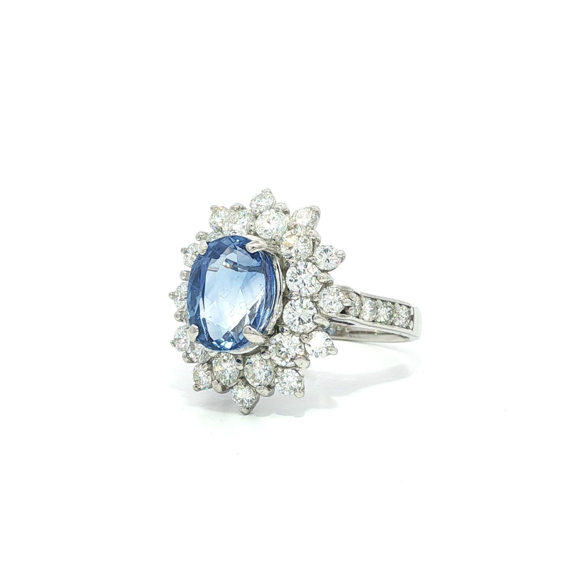 Platin GIA Ceylon Kornblume Blauer Saphir Diamant Doppel Halo Cluster Ring Damen im Angebot