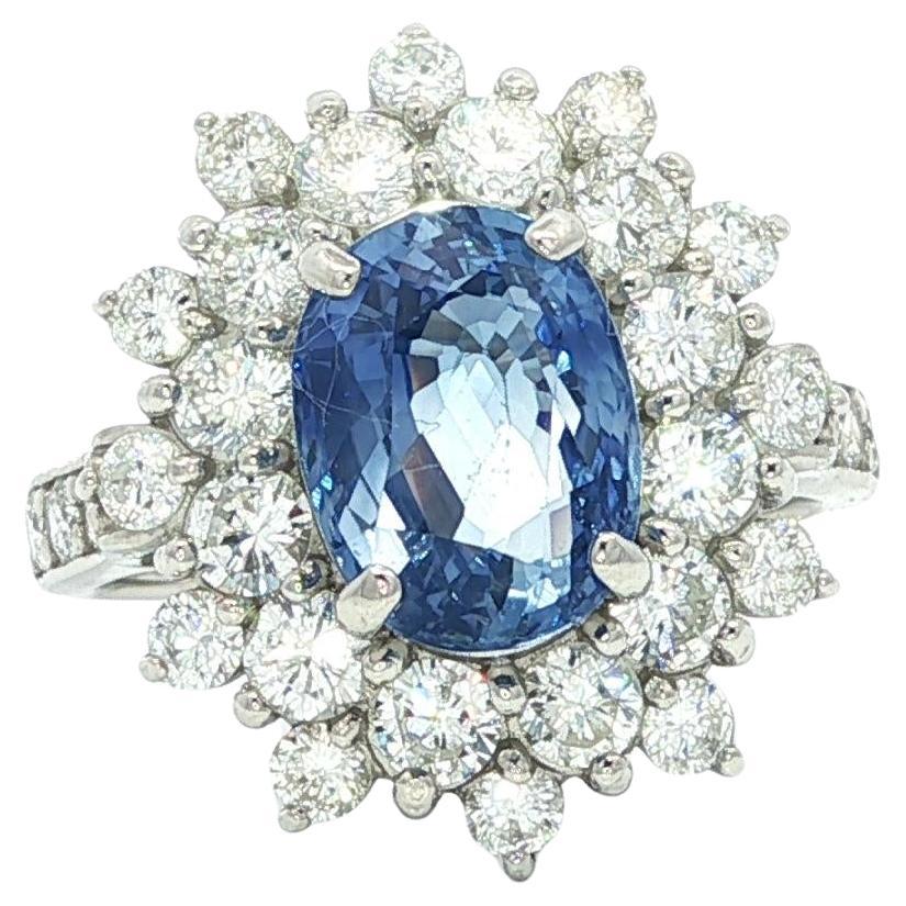Platin GIA Ceylon Kornblume Blauer Saphir Diamant Doppel Halo Cluster Ring im Angebot