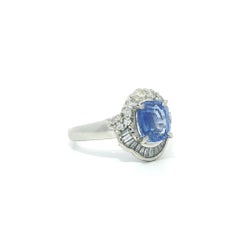 Platinum GIA Ceylon No Heat Cornflower Blue Cushion Sapphire Diamond Wavy Ring