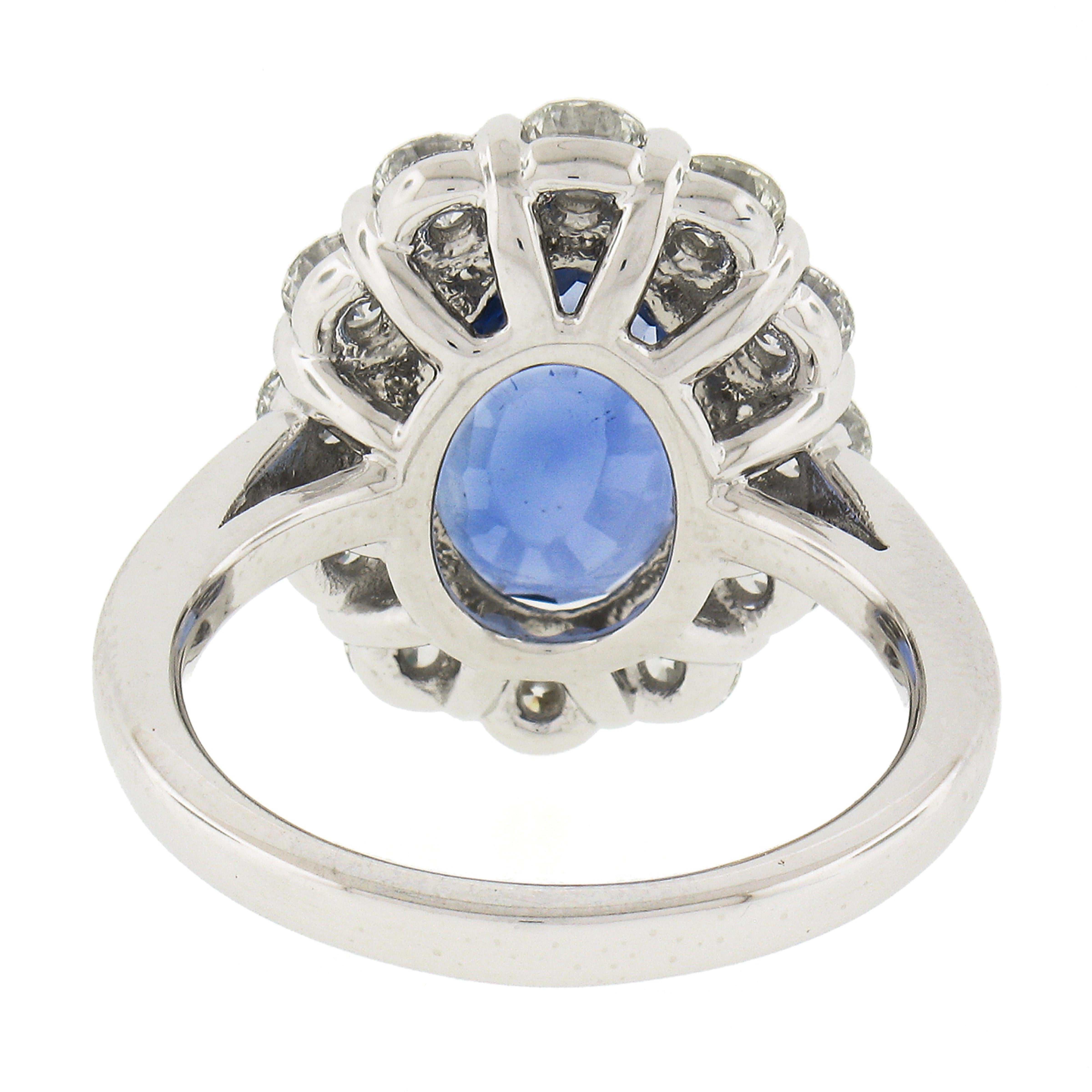 Platinum GIA Ceylon No Heat Oval Cornflower Blue Sapphire & Diamond Halo Ring In New Condition In Montclair, NJ