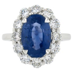 Platinum GIA Ceylon NO HEAT Oval Cornflower Blue Sapphire & Diamond Halo Ring