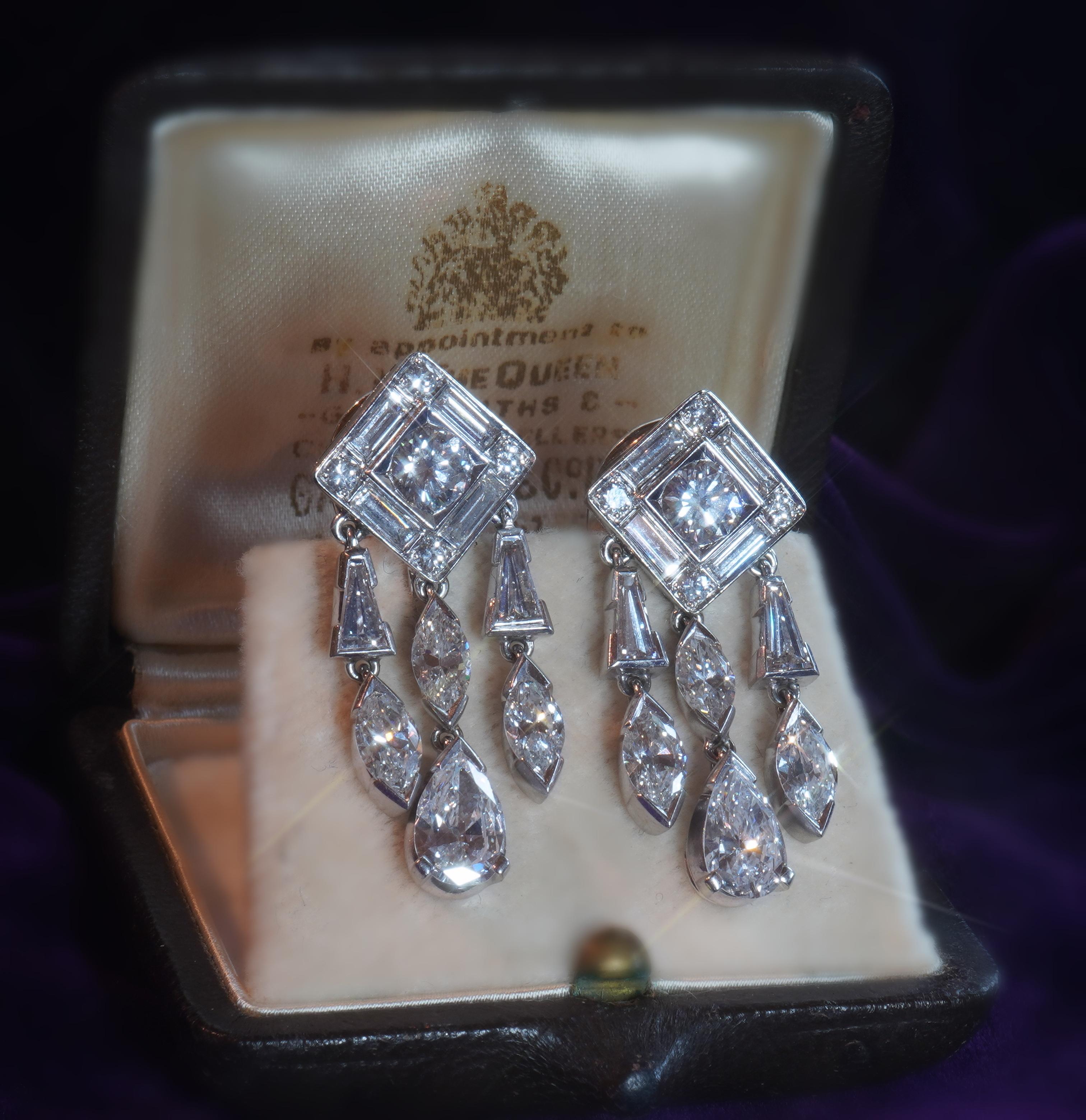 Platin GIA Diamant Antike 18K Ohrringe Vintage fein VVS Huge 9,64 Karat! (Tropfenschliff) im Angebot