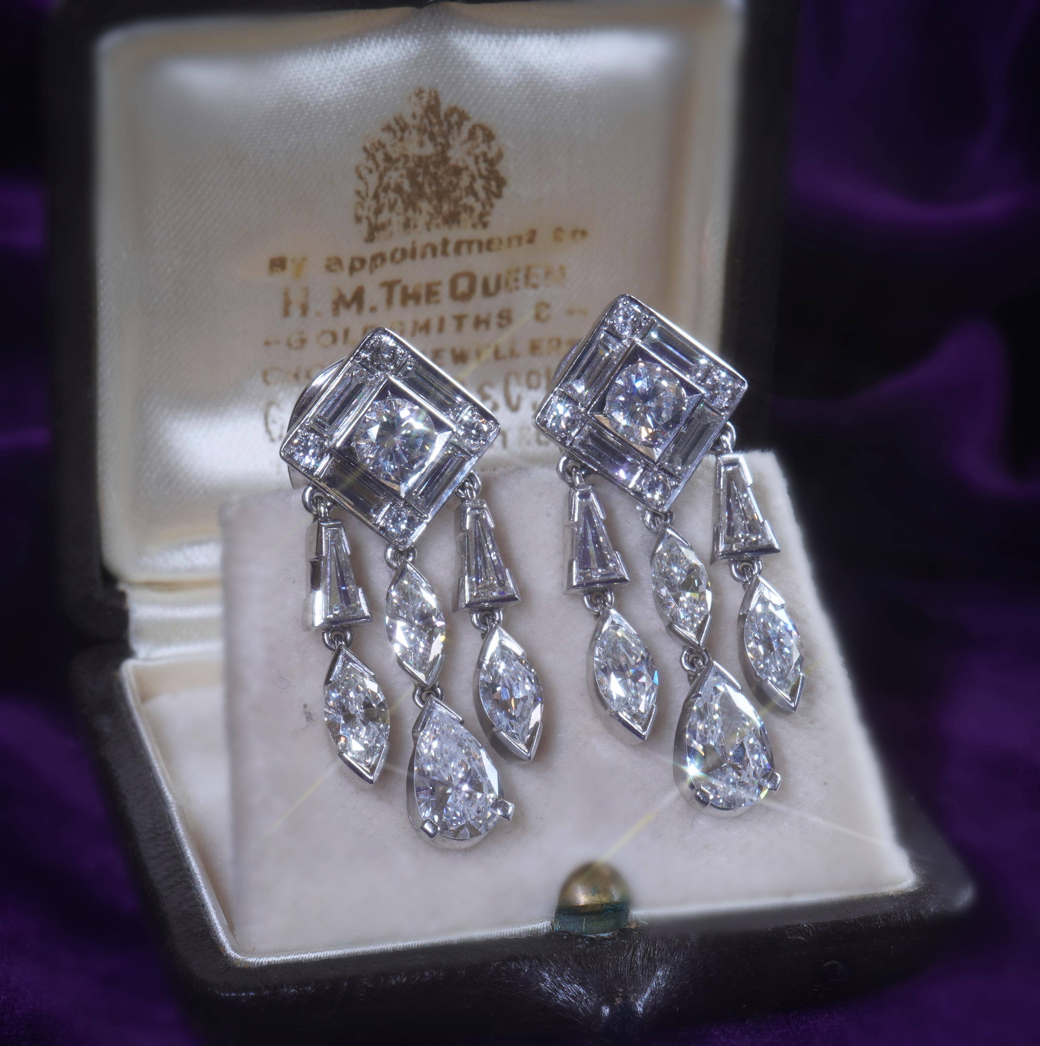 Women's Platinum GIA Diamond Antique 18K Earrings Vintage Fine VVS Huge 9.64 Carats! For Sale